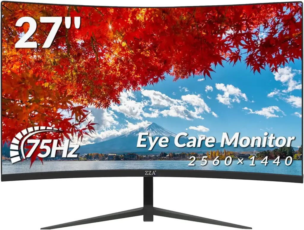 ZZA 27-inch Curved Monitor, Eye Care Technology, 2K QHD, 75Hz Refresh Rate, HDMI & DisplayPort